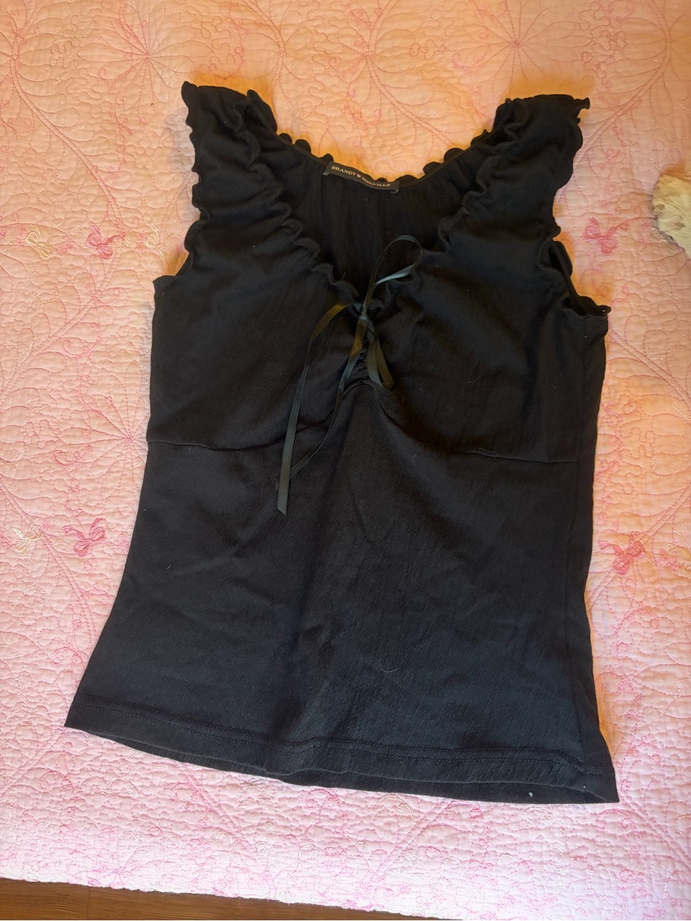 Brandy melville black ruffle tank with bow